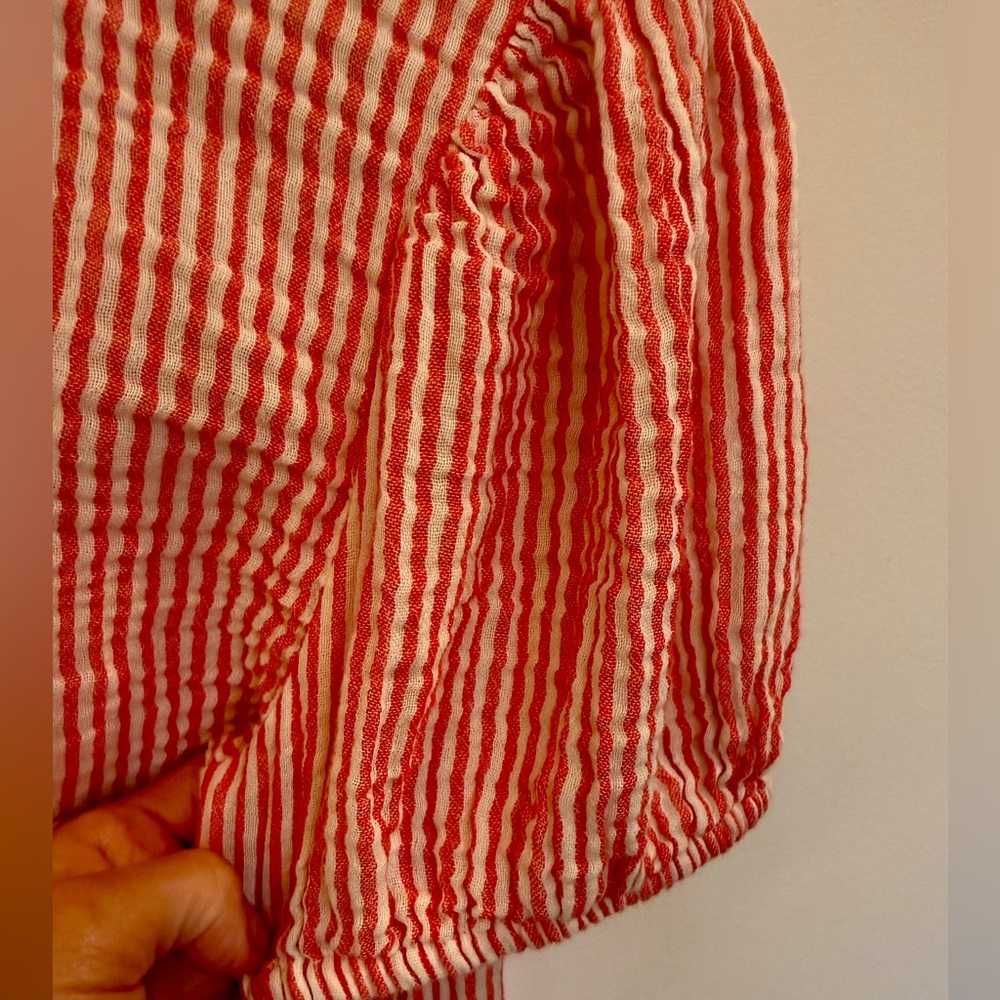 J Crew puffed sleeve Henley in striped gauze, XS - Picture 6 of 8